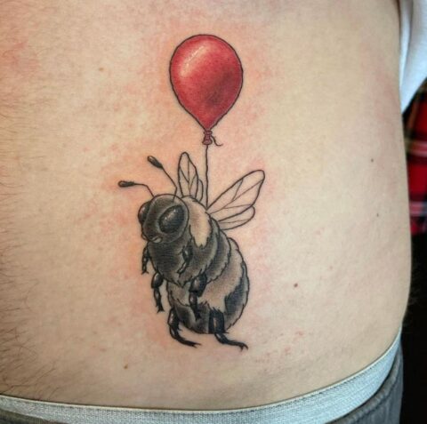 Honeybee getting some help from a balloon, Josiah, hfx tattoo, Halifax NS