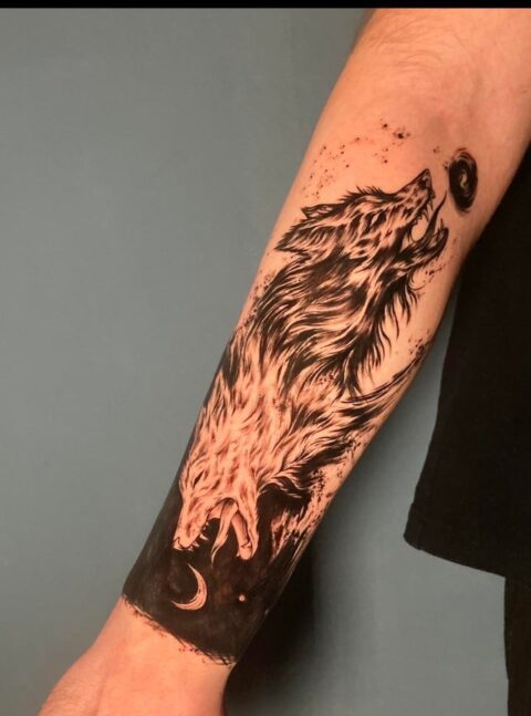 Sköll and Hati tattoo, what to add to this to continue a Norse sleeve