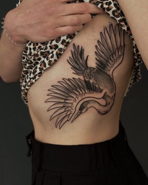 Crane Bird Tattoo by masihahn, Radical Hearts Tattoo, Germany