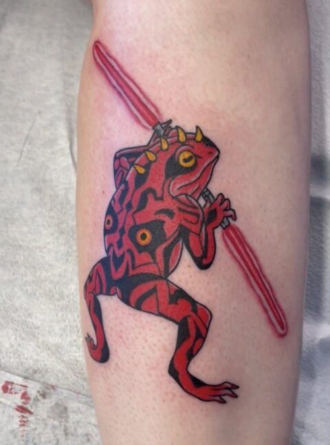 “Dart” Maul Frog done by Thad Collis at Iron Ghost Tattoo in Charlotte, NC.