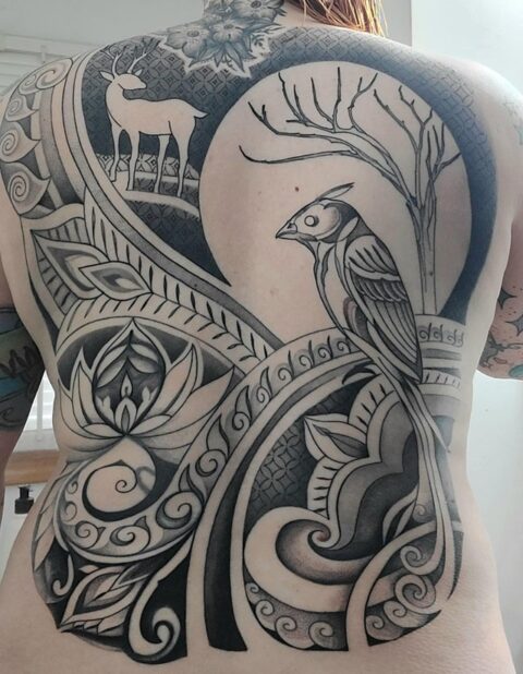 Full back by Nik Moore done in his private studio in Syracuse NY
