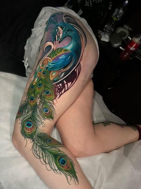 Peacock by Leanne Fate, North of winter tattoo studio, Manchester, UK