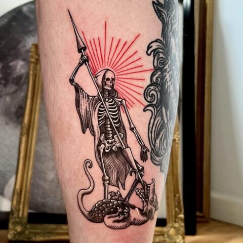 Skeleton by Sam Hochstettler done at ESC tattoo collective in Brooklyn, NYC