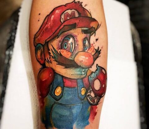 Super Mario Bros tattoo by © Felipe Rodrigues.